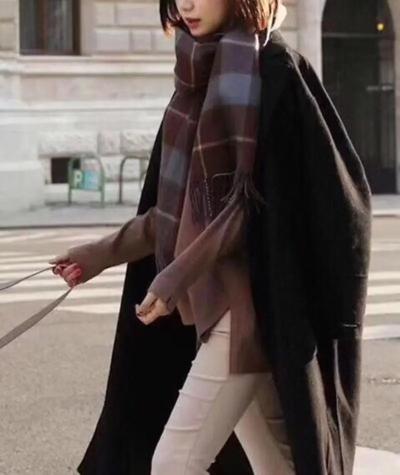 Женский осенне-зимний Новый Дикий клетчатый большой шарф с кисточками толстый