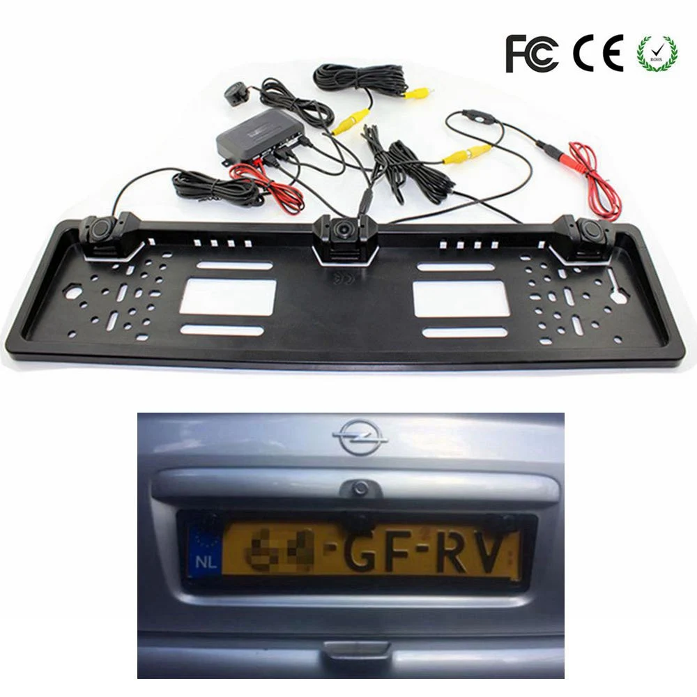 

1 European License Plate Frame + 1 Car Rear View Camera + 2 Parking Sensor Automobiles Number Plate Frame for License Plate
