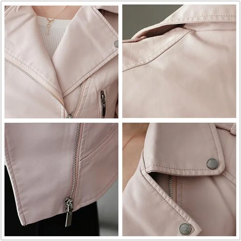 

2017 Korean women's spring and autumn Lapel motorcycle Jackets PU leather female short jacket slim Short Outerwear PUJ03