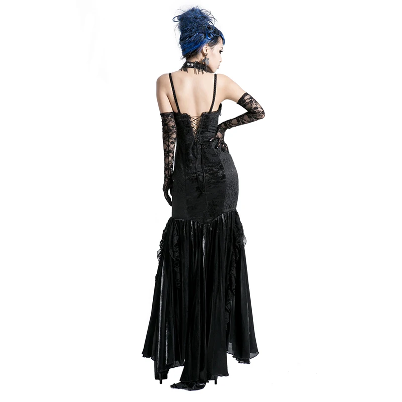 Женское вечернее платье в стиле панк черное кружевное из натурального Добби