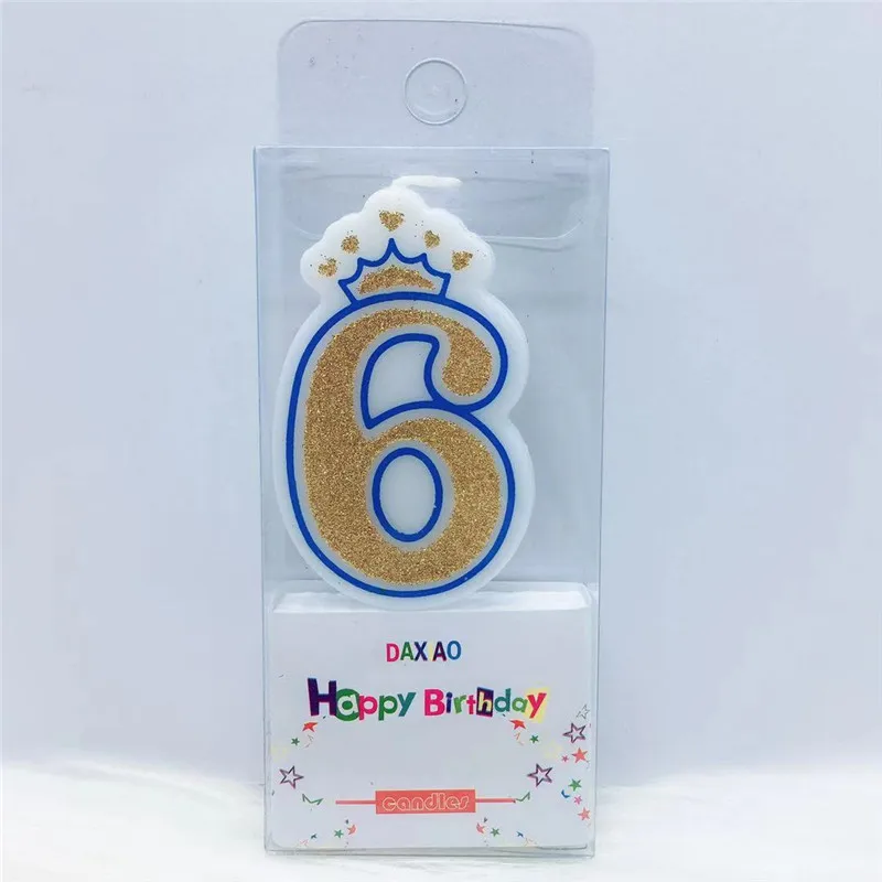 Candle-G-Blue6 Сверкающие блестящие золотые короны свечи на день рождения для детей на день рождения свечи с номером 0-9 декор торта - Цвет: Candle-G-Blue6