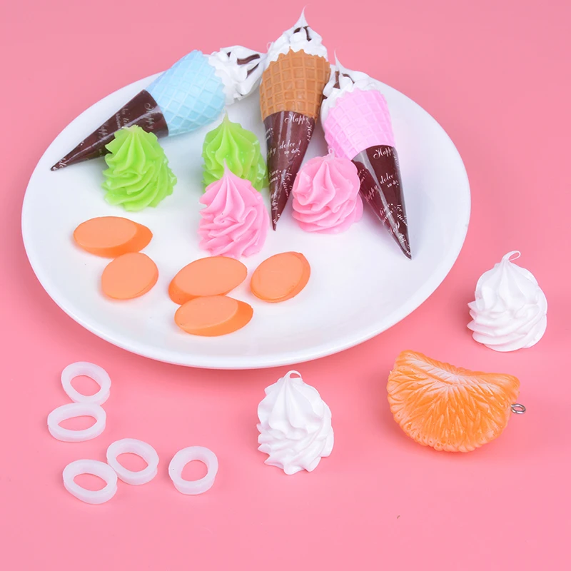 Декоративные смолы Kawaii Дети DIY миниатюрная еда Фрукты апельсин мороженое ветчина