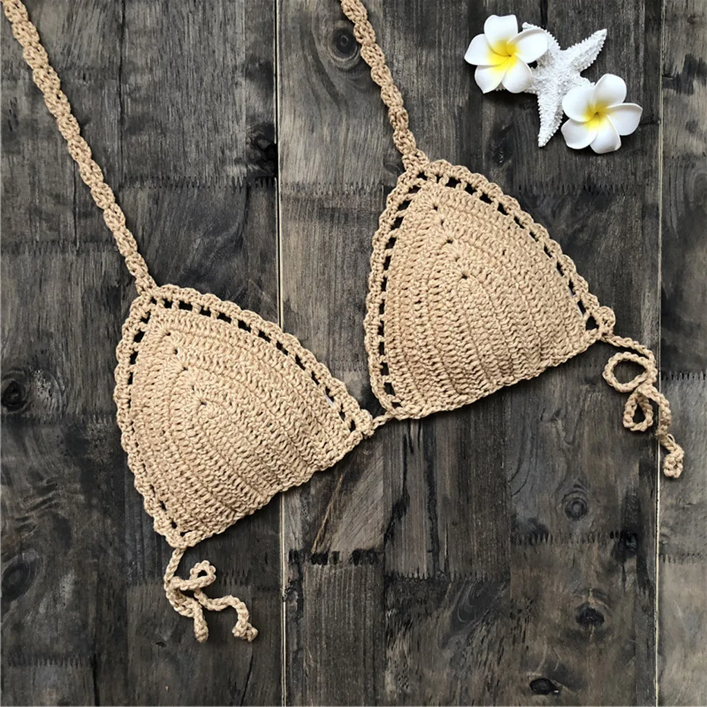 Мода Femme Maillot De Bain Femme вязанный крючком бикини Топ на шнуровке женский купальник топ на шнуровке бразильские сплошные бикини Mayo#30