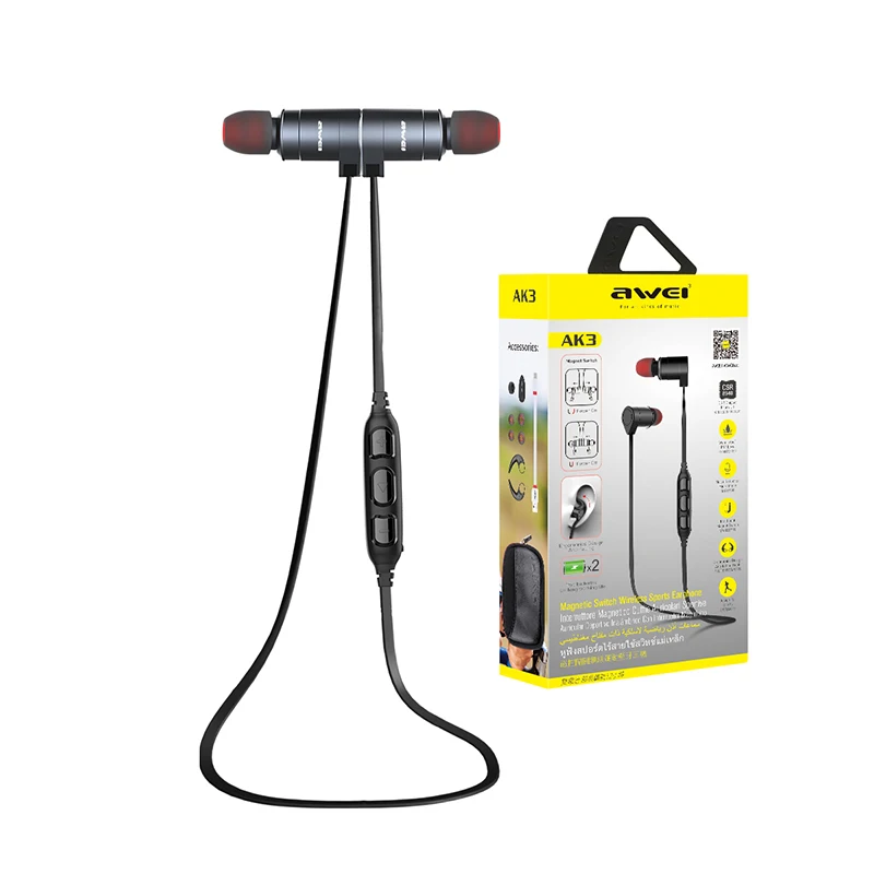 Rock Blue AWEI AK3 беспроводные наушники, гарнитура, магнитные Bluetooth наушники, водонепроницаемые наушники с микрофоном, Audifonos Fone de ouvido для телефонов - Цвет: Rock Blue