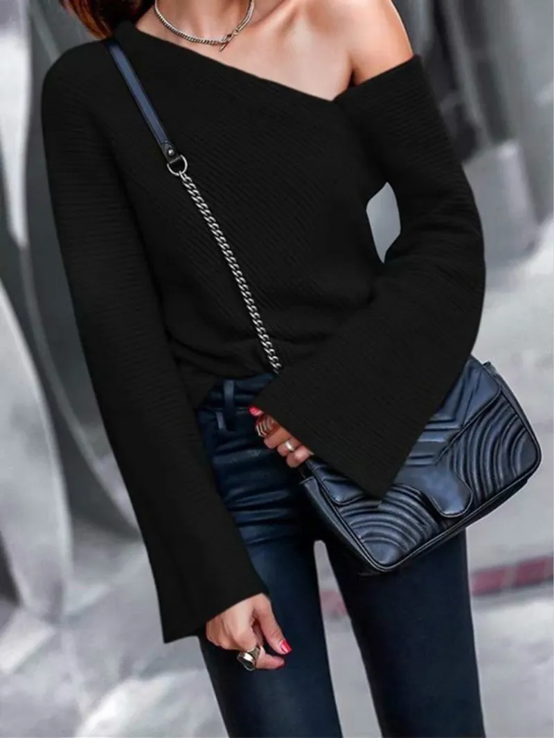 2019 осенне-зимние топы модные женские свитера круглый вырез длинный рукав с