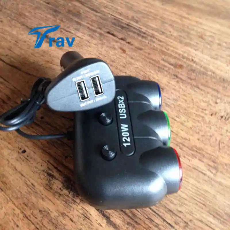 VST Мульти Розетка Авто разветвитель автомобильного прикуривателя 2USB адаптер питания зарядное устройство 120 Вт 3 прикуривателя зарядное устройство 12 В
