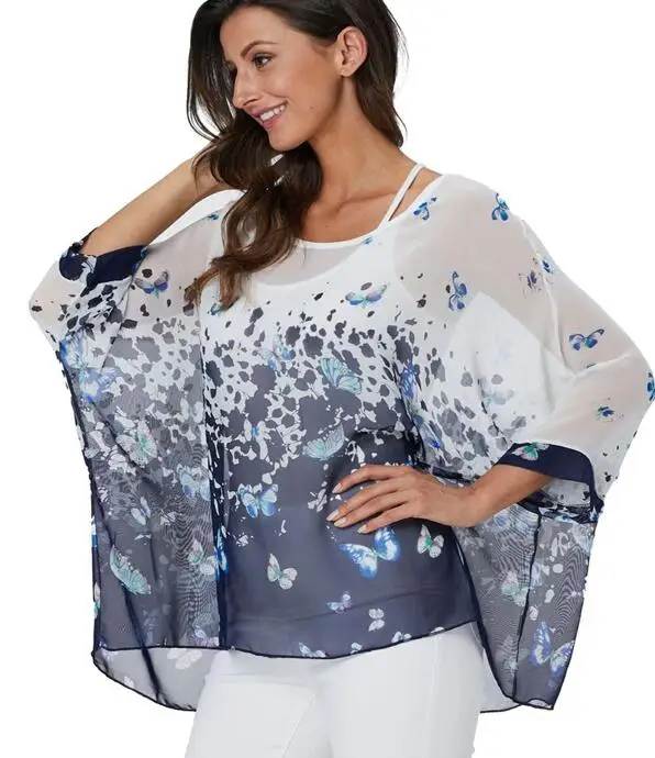 20 Baharcelin 5XL 6XL летняя блузка с рукавом летучая мышь Повседневная Женская блузка размера плюс шифоновая пляжная одежда с принтом в горошек - Цвет: 20
