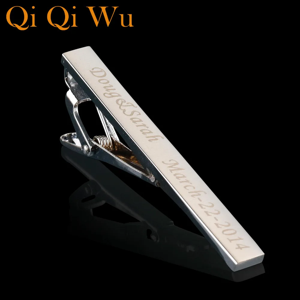 

Qi Qi Wu Personalized Custom Silver Tie Clip For Men's Jewelry Customized Engraved Name tie bar Wedding Gifts Groom Men Tie Pin