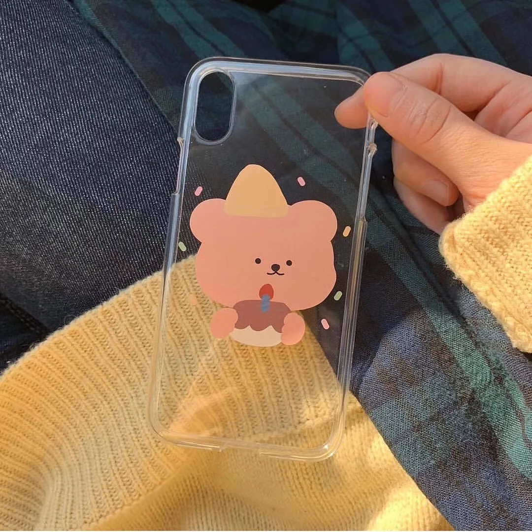 INS Korea lovely cake coffee bear phone case For iphone Xs MAX XR X 6 6s 7 8 plus animal couple clear soft TPU back Cover Capa |