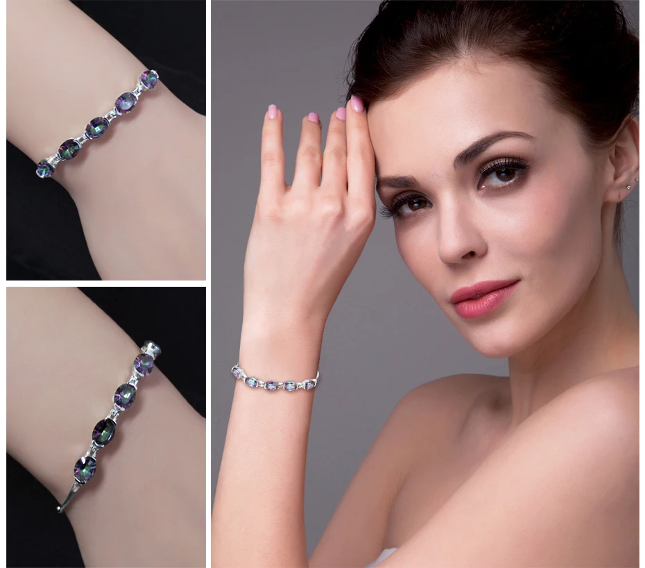 Jewelrypalace 6ct вогнутый овал натуральная мистический Радуга Топаз браслет Твердые стерлингового серебра 925 Потрясающие Фирменная новинка ювелирные изделия