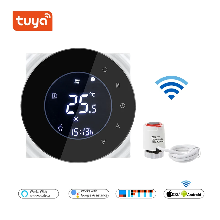 WiFi умный термостат круглый дизайн для 3А водяного теплого пола с электрическим приводом для коллекторов и клапанов нормально закрытый