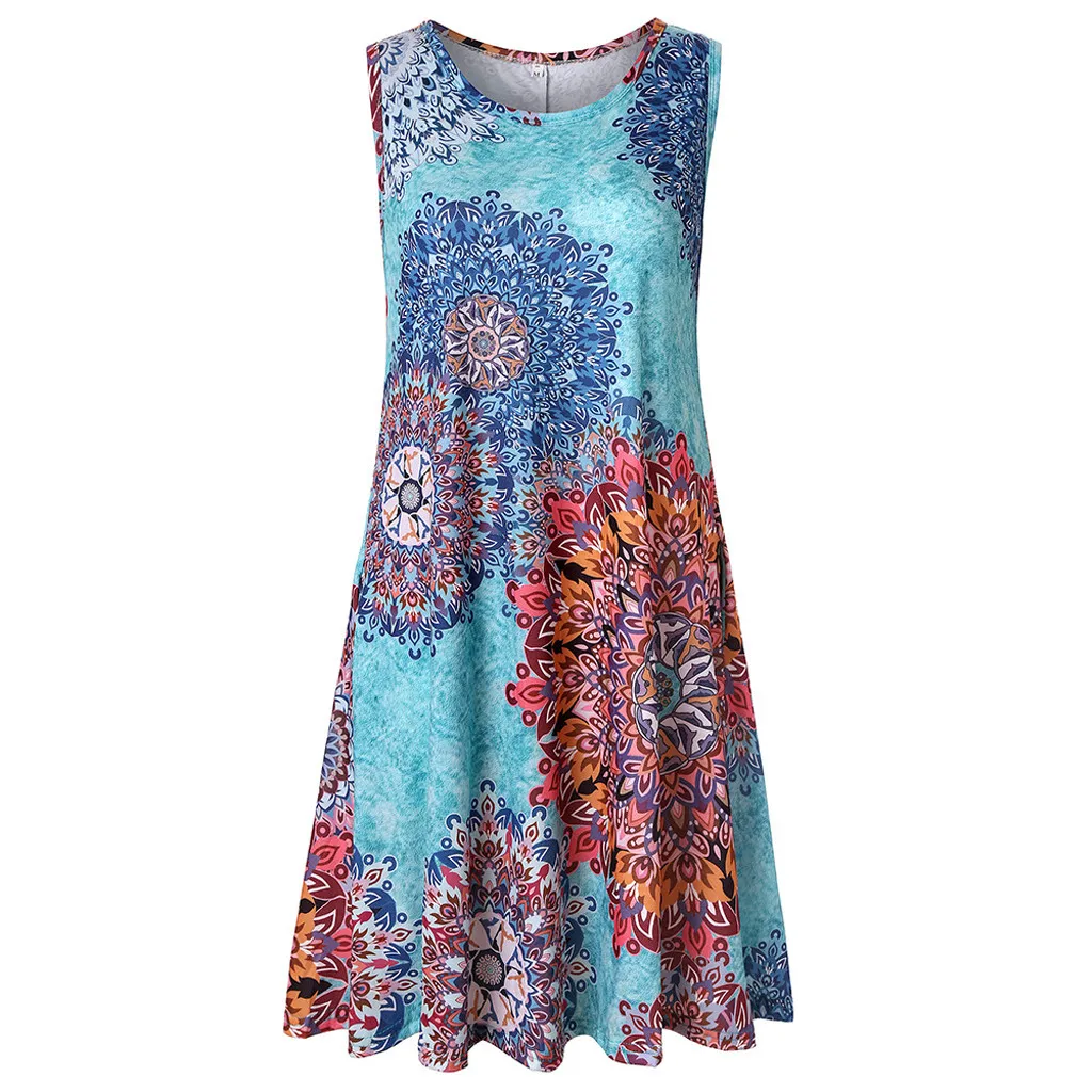 Sleeveless O-Neck Floral Knee-Length Dress Summer Vintage Printed Elegant Spring Vestido Verano | Женская одежда