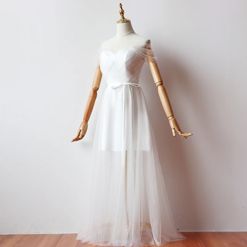 Женское Короткое платье подружки невесты длинное белое с внутренней подкладкой