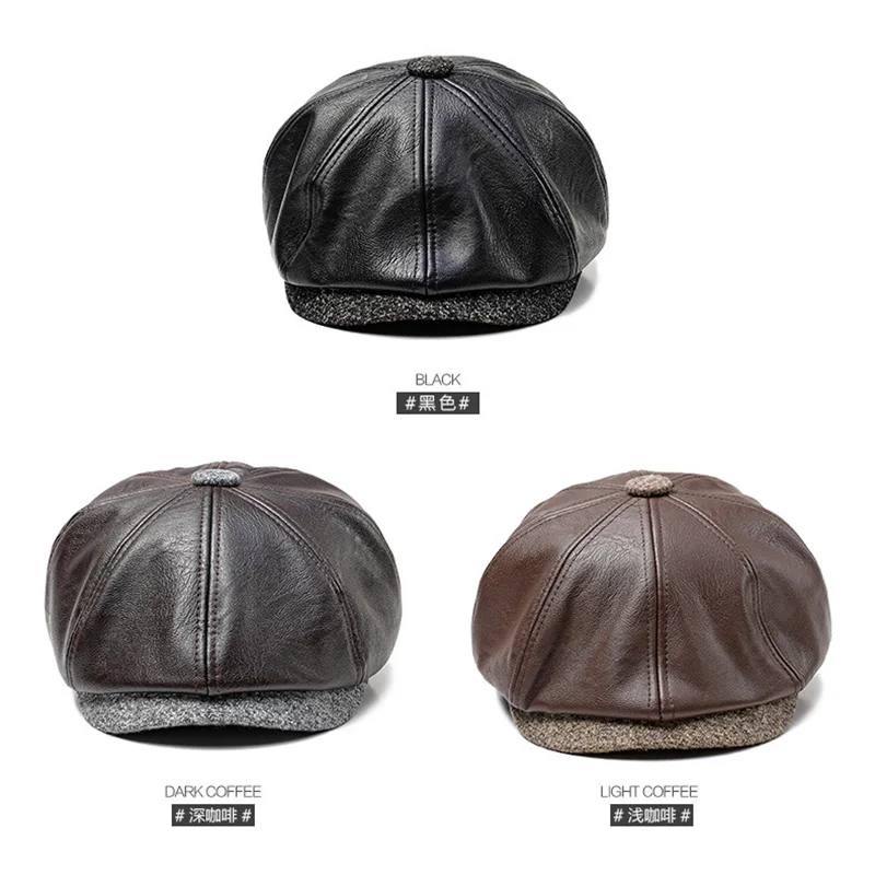 Solid Color Women's PU Octagonal Cap Autumn Winter New Men Classic Painter Hat Outdoor Casual Fashion Newsboy |