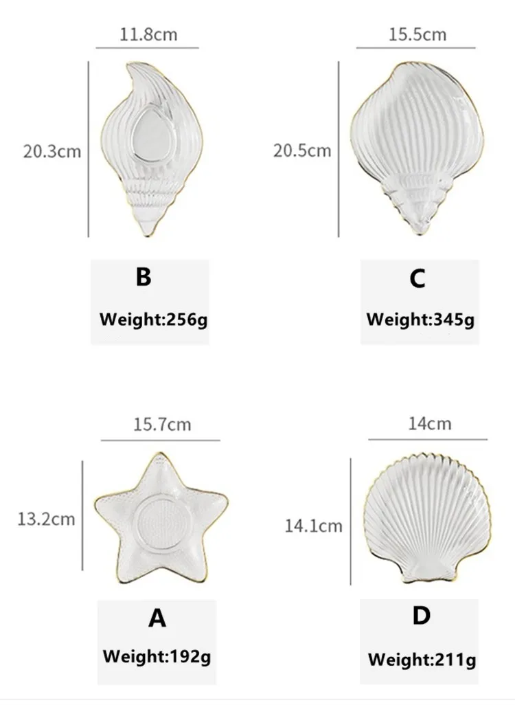 Glass Golden Ocean Conch Starfish Jewelry Dish Breakfast Steak Western Food Fruit Plates Storage Tray Decoration Crafts Gifts