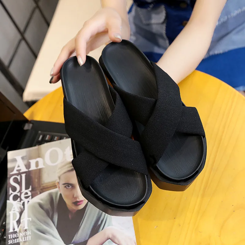 Vogue Crossover Runways Mules Peep Toe Block High Heels Women Slippers Outdoor Street Style Slides Shoes Woman PHY2026 | Обувь