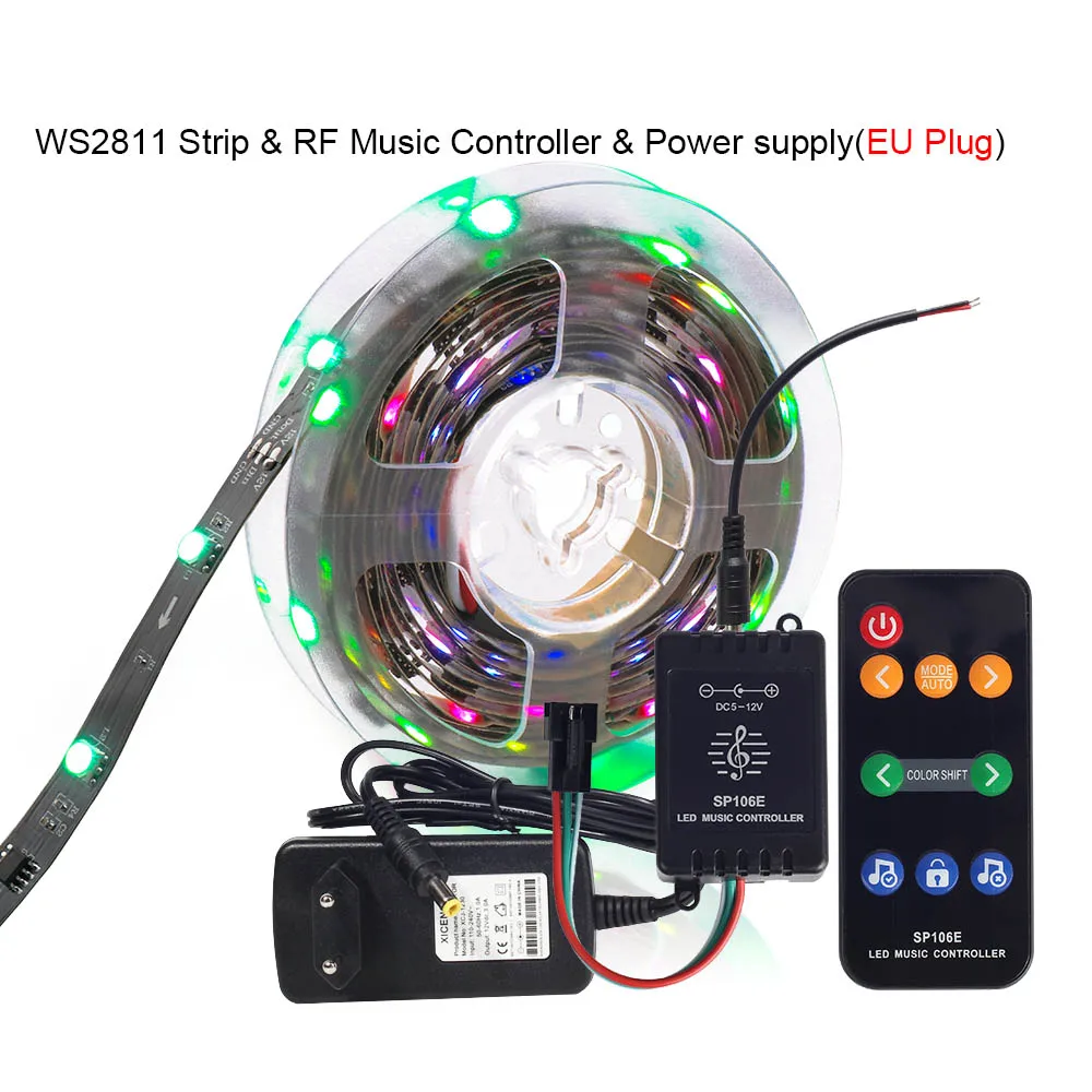 106E Set EU Plug WS2811 цифровая светодиодная лента 12 в цвет мечты 30 светодиодный s/m RGB светодиодный светильник с музыкальным контроллером адаптер питания ws2811 Светодиодная лента - Испускаемый цвет: 106E Set EU Plug