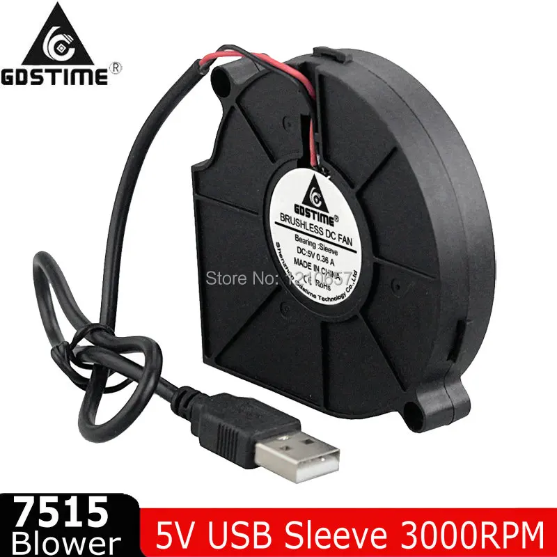 20 шт. Gdstime 75 мм 75x15 DC 5 В 0.36A USB 7515 7 см 70 компьютер PC Вентилятор охлаждения|Кулеры и