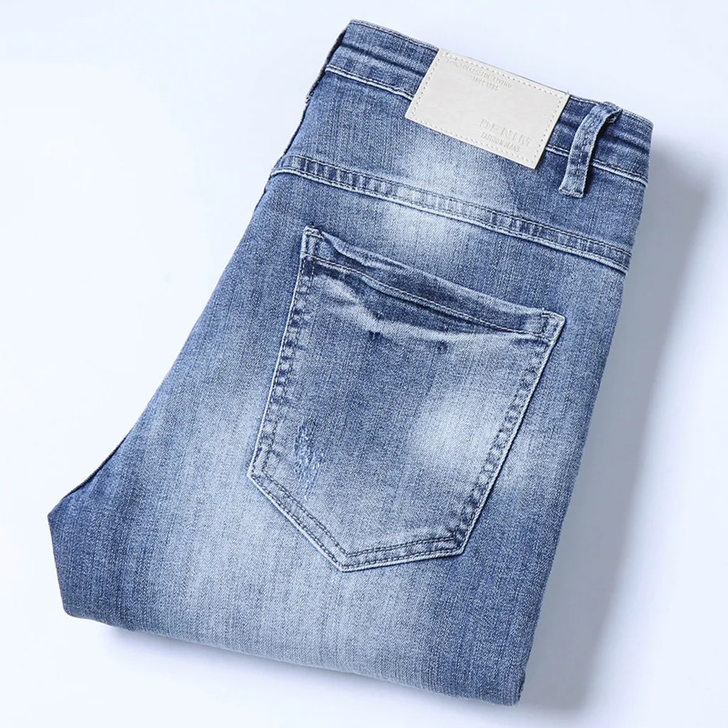 2019Men New Casual Denim Straight Hole Trouser Jeans Belt Long Pant 30-36 pantalones hombre streetwear joggers cargo pants men | Мужская