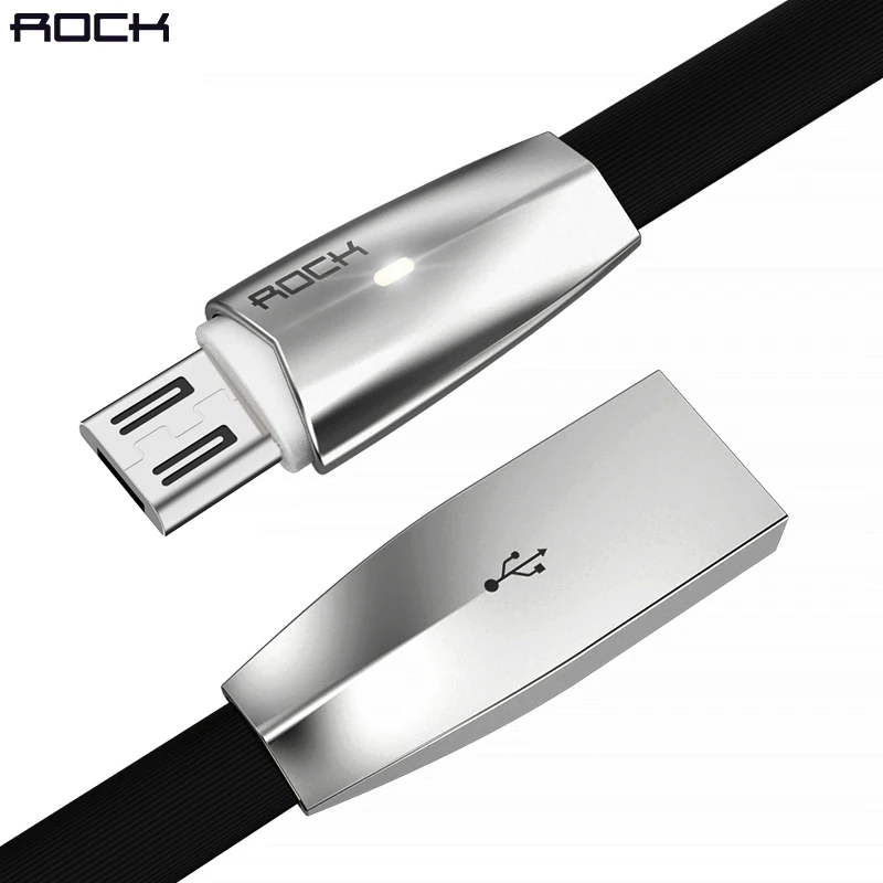 3D светодиодный светильник Micro USB кабель, ROCK 2A цинковый сплав светодиодный Micro кабель для Galaxy быстрое зарядное устройство кабель для Xiaomi для huawei