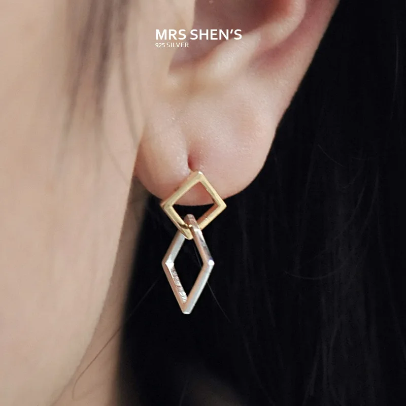 square 925 пробы серебряные ювелирные изделия, модные геометрические двойные круглые серьги-гвоздики для женщин, Букле д 'Орель Pendientes VES6116 - Окраска металла: square
