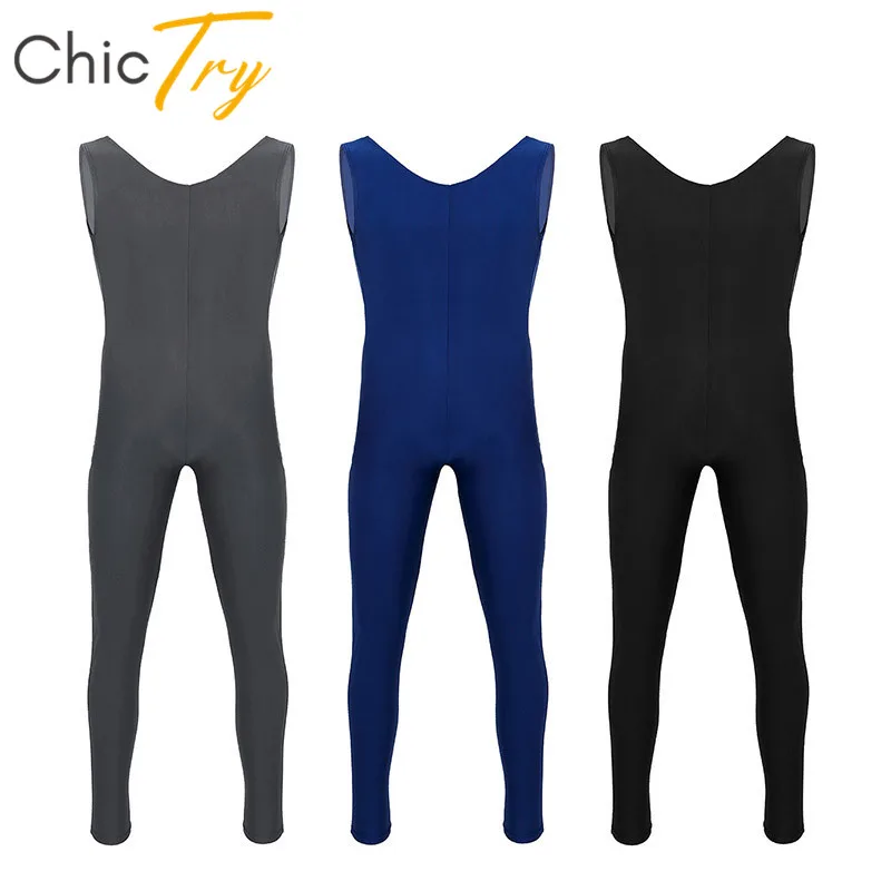 

ChicTry Adult Scoop Neck Sleeveless Skin-Tight Solid Color Men Ballet Leotard Gymnastics Unitards Fitness Bodysuit Dance Costume