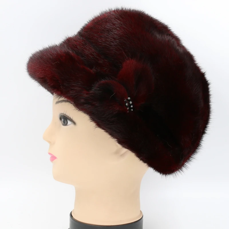 Женские меховые шапки цельные из натурального меха норки толстые теплые на