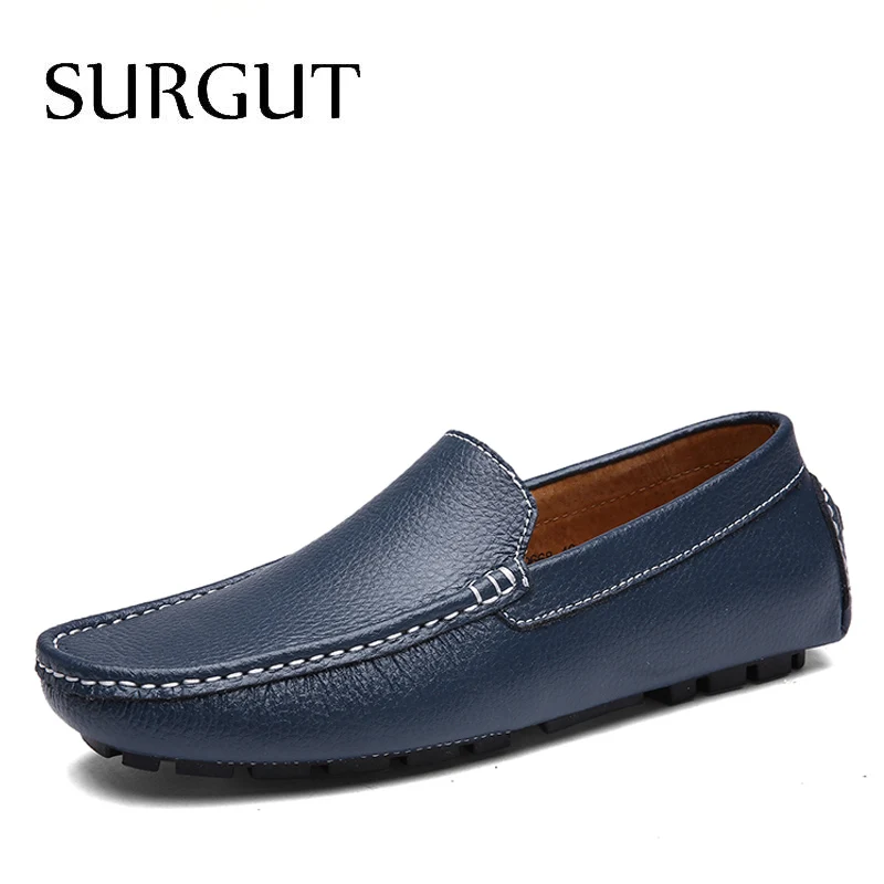 Dark Blue SURGUT/брендовые новые цветные мужские туфли из яловичного спилка на плоской подошве; брендовые мокасины; мужские лоферы; обувь для вождения; модная повседневная обувь; Лидер продаж - Цвет: Dark Blue
