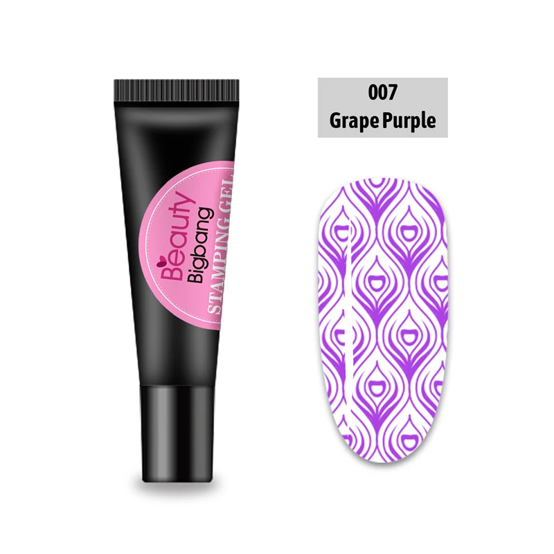 7A Гель для штамповки Beautybigbang, 8 мл, черный, белый цвет, для пластины для штамповки ногтей, УФ-Гель-лак, отмачиваемый, лак для печати, масло - Цвет: 7A