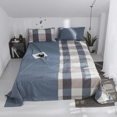 bedsheet 7 Белый синий гладкая хлопковая материя простыни Твин Полный Королева Размер покрывало кровать простыня драп де ЛИТ колледж в общежитии сабаны де альгодон - Цвет: bedsheet 7