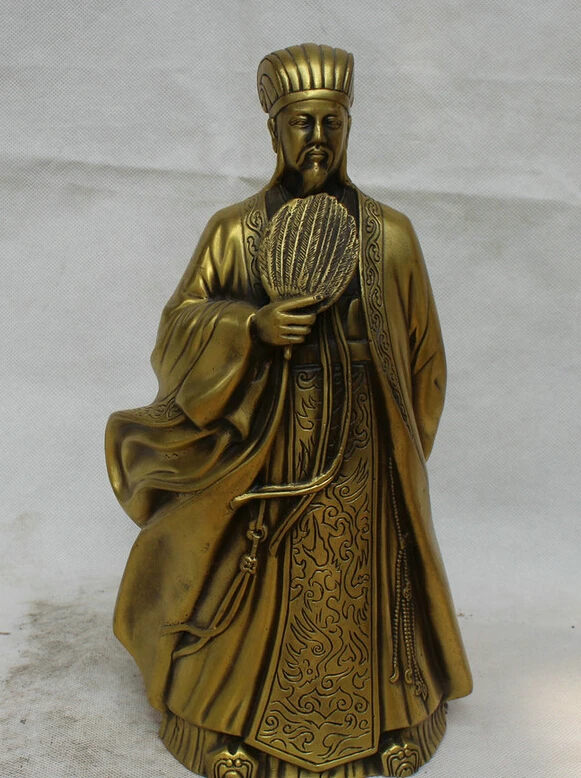 

fast shipping USPS to USA S1932 12" Chinese Brass History Militarist Statesman Strategist Zhuge Liang Statue