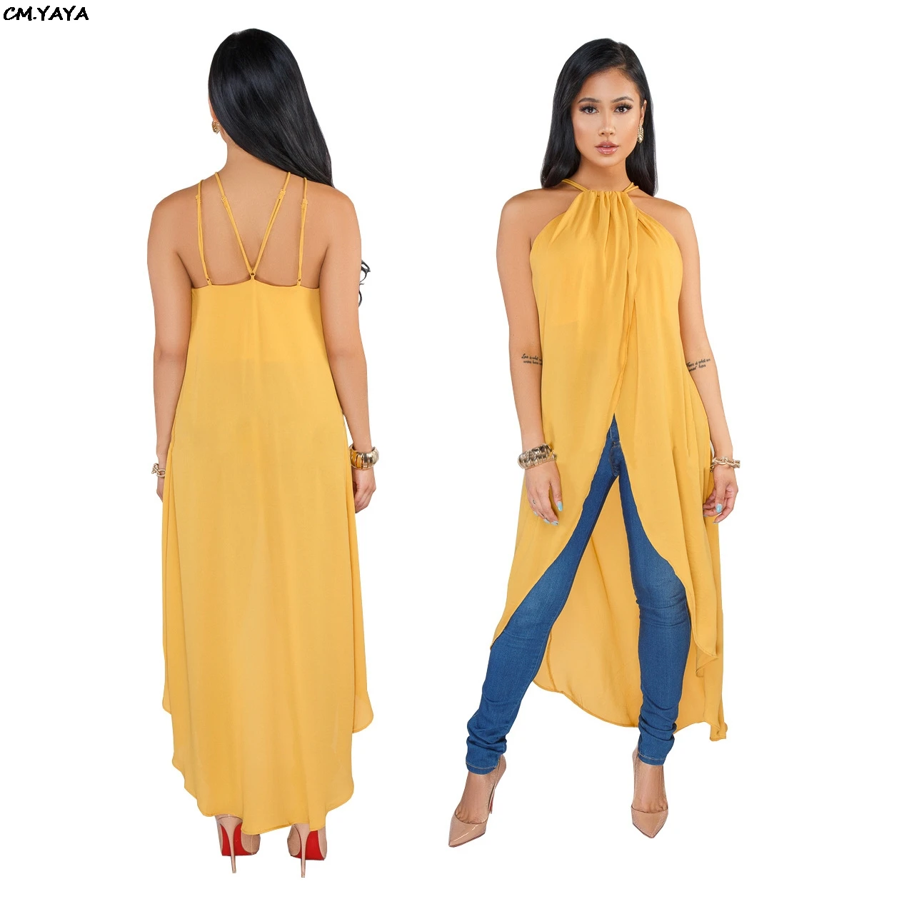 Женское летнее платье без рукавов SMR9257 макси Блузки и рубашки с открытой спиной
