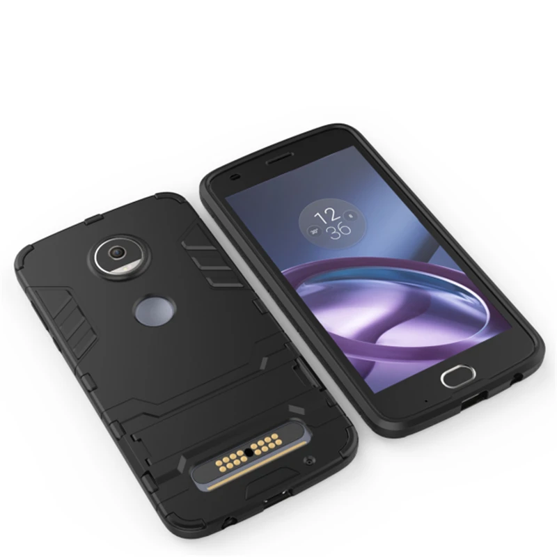 Robot Armor Shockproof Phone Cases For Motorola Moto Z2 Play Hybrid Hard Plasitc + Soft Silicone Stand Cover |