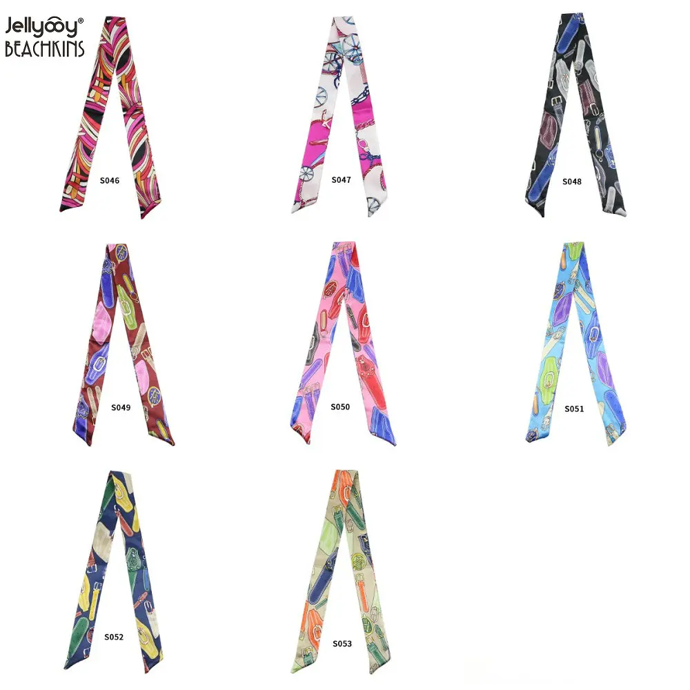 Beachkins 53 Colors Designs Fashion Print Twill Silk Scarves Jelly Handbags Handle Wrap Decoration Twilly 2PCS/Pack Bag Scarf | Багаж и