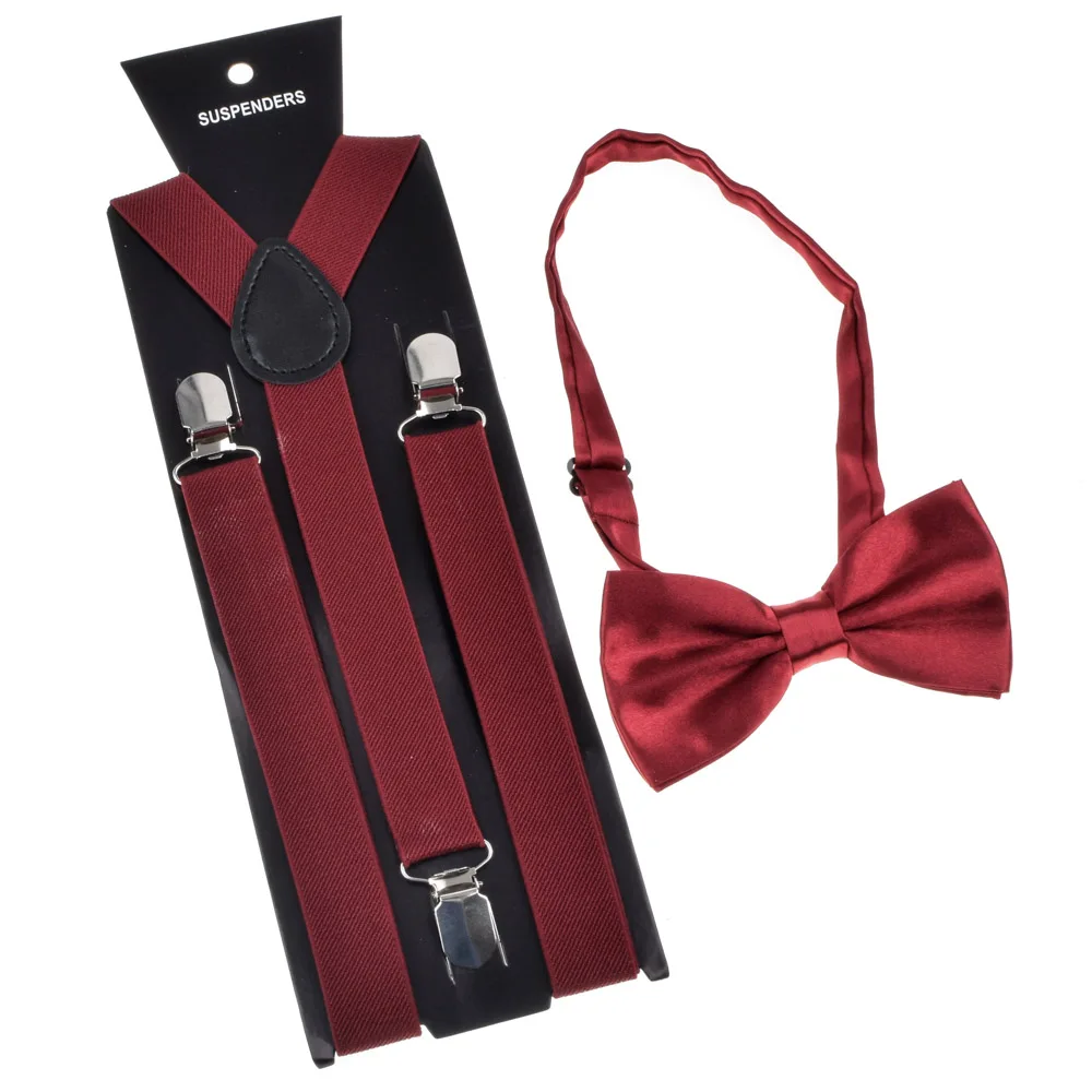 J Bow tie Suspender Set Adjustable Elastic Wedding Belt Strap Shirts Brace For Men Women - Цвет: J