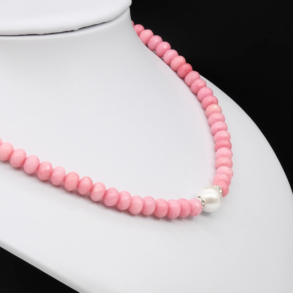Vintage Classic Natural Stone Jewelry Noble Pink Rhodochrosites Beaded with Shell Pearl Chain Choker Necklace | Украшения и