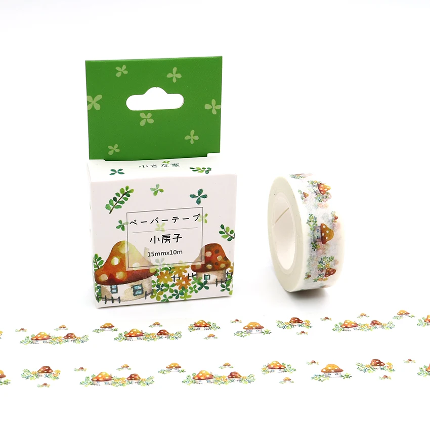 

15mm*10m Box Package Kawaii Mushroom House Washi Tape Excellent Quality Colorful Paper Masking Tape DIY Decorative Tapes