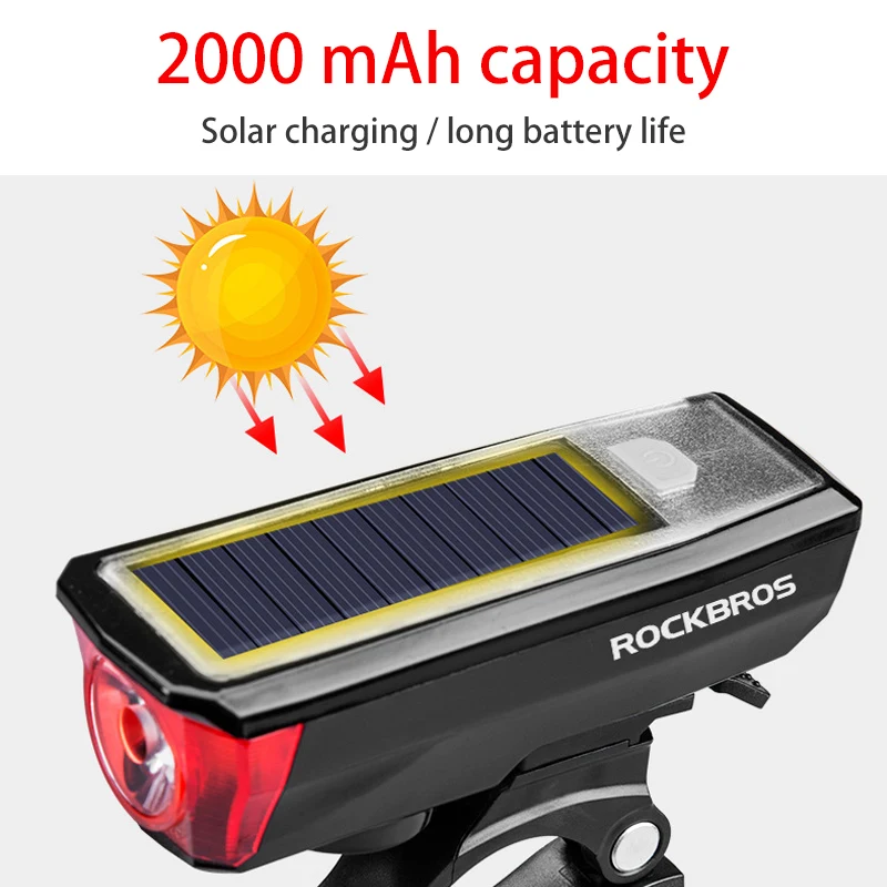 Фонарь велосипедный на солнечной батарее 2000 мАч с USB-зарядкой | Спорт и