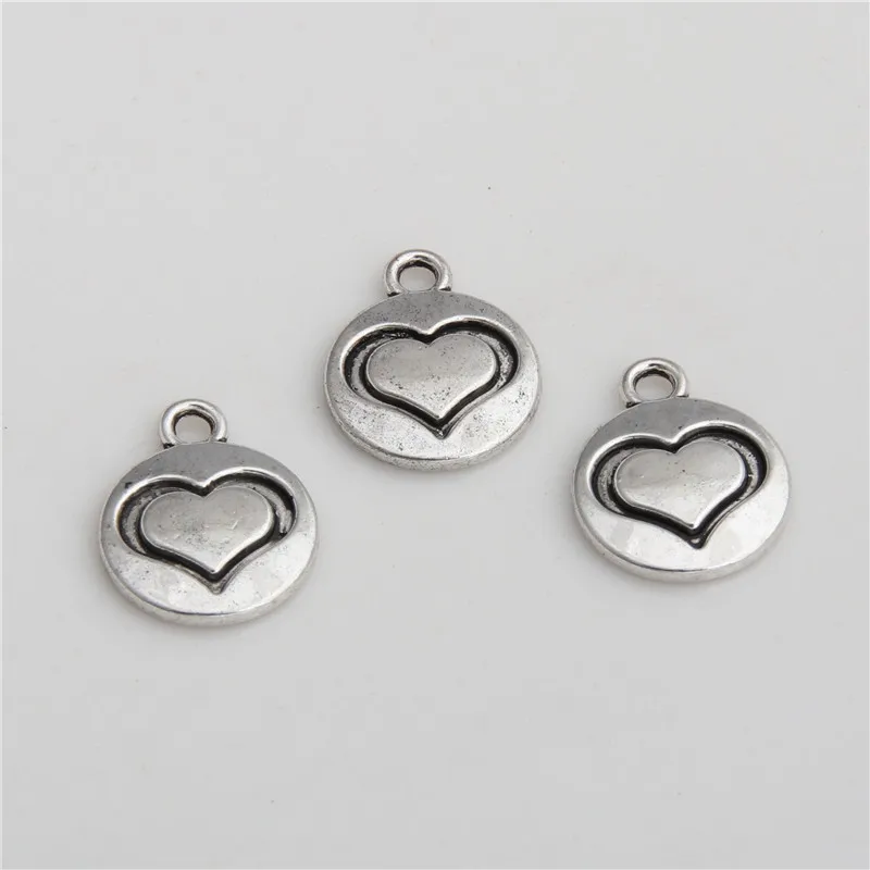 20pcs Silver Color Charm Round Hearts Charms Pendants For Necklace Bracelet Jewelry Accessories A2783 | Украшения и аксессуары