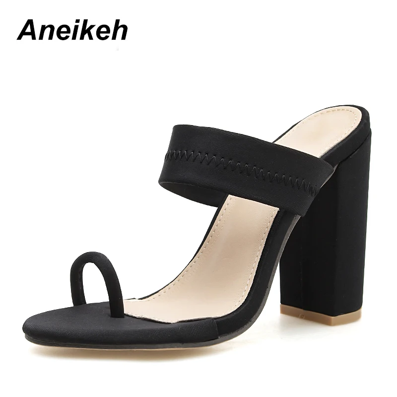 Black Aneikeh/большой размер 41; летние флуоресцентные шлёпанцы; босоножки на высоком каблуке; Вьетнамки с пряжкой; женская обувь на полой подошве; пикантные шлепанцы без задника - Цвет: Black