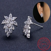 925 sterling silver olive branch set cz leaf ear climber stud earrings for women girls jewelry orecchini aros aretes ear