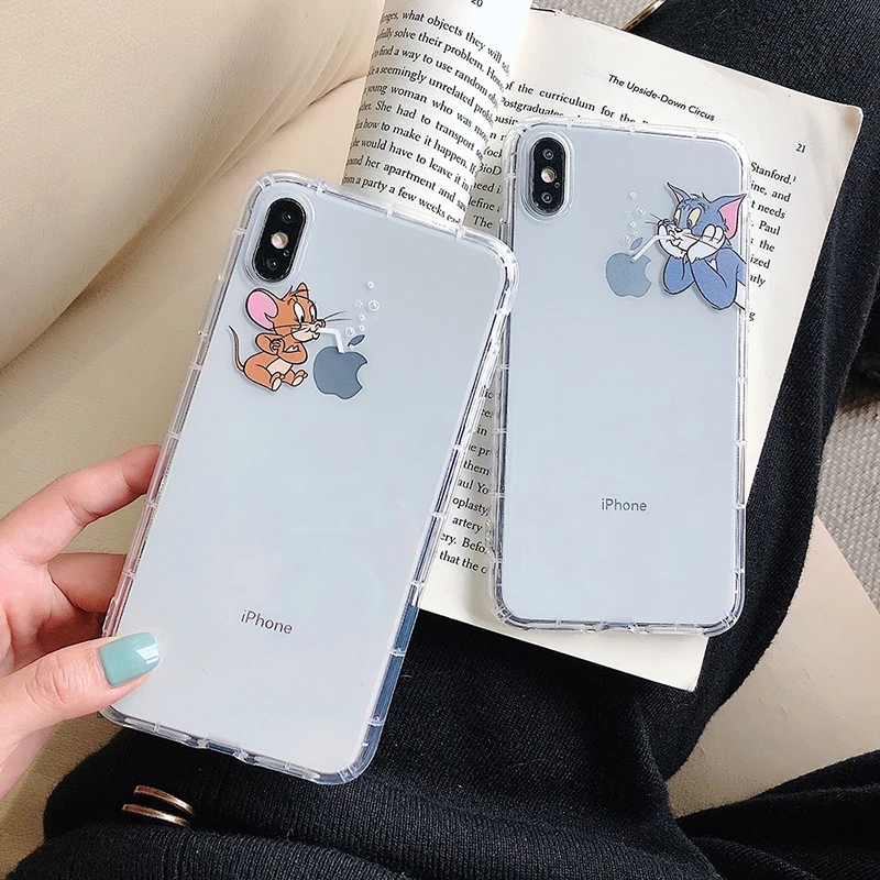 BXE чехол для телефона с кошкой и мышкой задняя крышка бампер для Apple iPhone 6 6s 7 8 Plus X Xs Чехлы для MAX XR Прозрачный Мягкий ТПУ силиконовый чехол