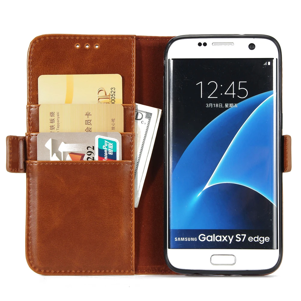 Хорошее качество кожаный чехол для телефона Samsung Galaxy S7 Edge СТЕНД слот карт памяти