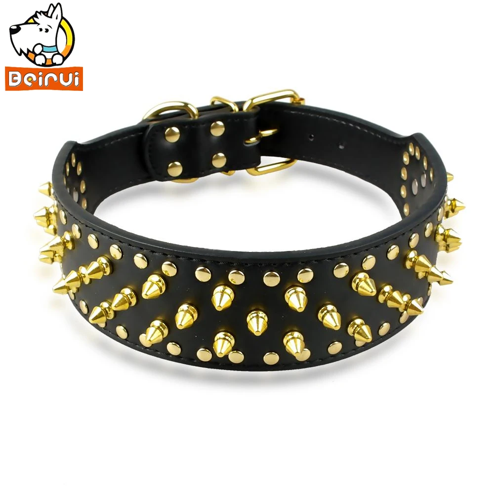 Ошейник для собак из кожи золотистого цвета шириной 2 дюйма средних и больших