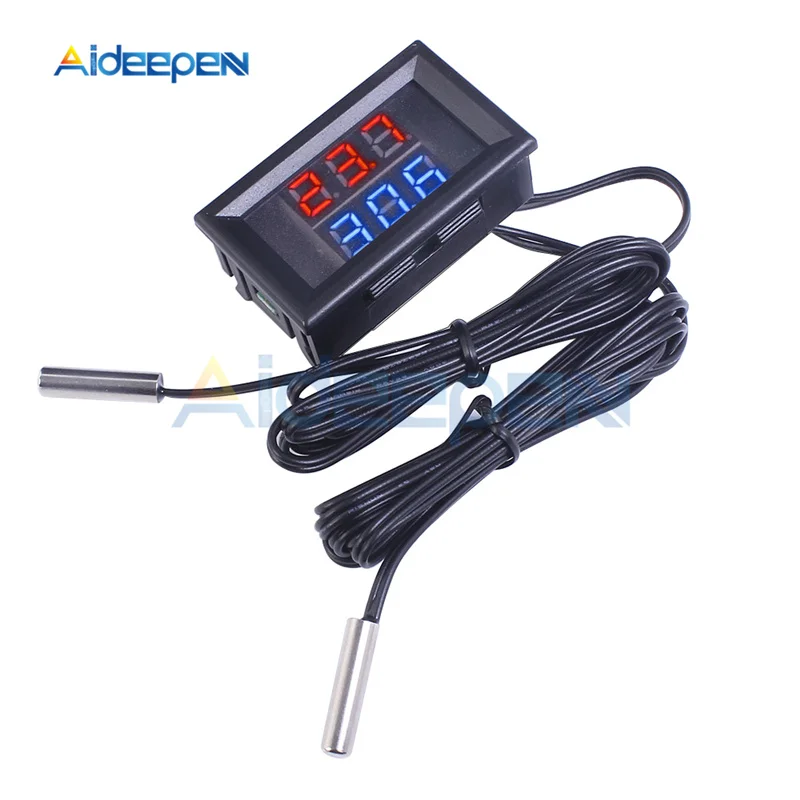 Red Blue 3 Bit Мини DC 4 V-28 V 0,28 дюймов светодиодный цифровой термометр с двойным дисплеем w/NTC водонепроницаемый металлический датчик температуры тестер для внутреннего использования - Цвет: Red Blue 3 Bit