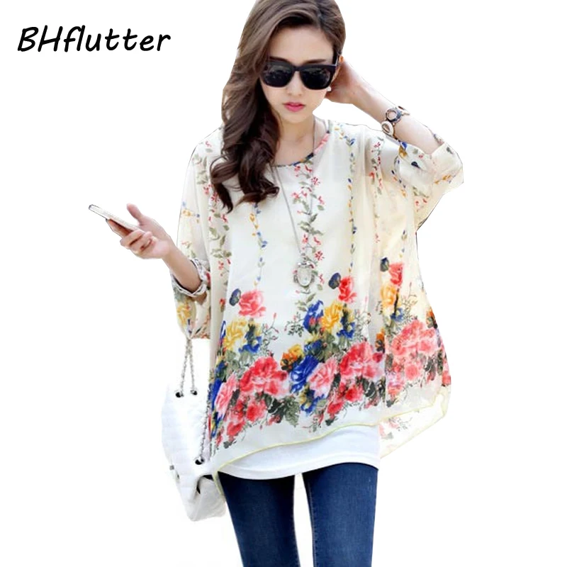 

Blouse Shirt Women 2018 New Fashion Floral Print Summer Style Chiffon Blouses and Tops Women's Clothing Plus Size Shirts Blusas