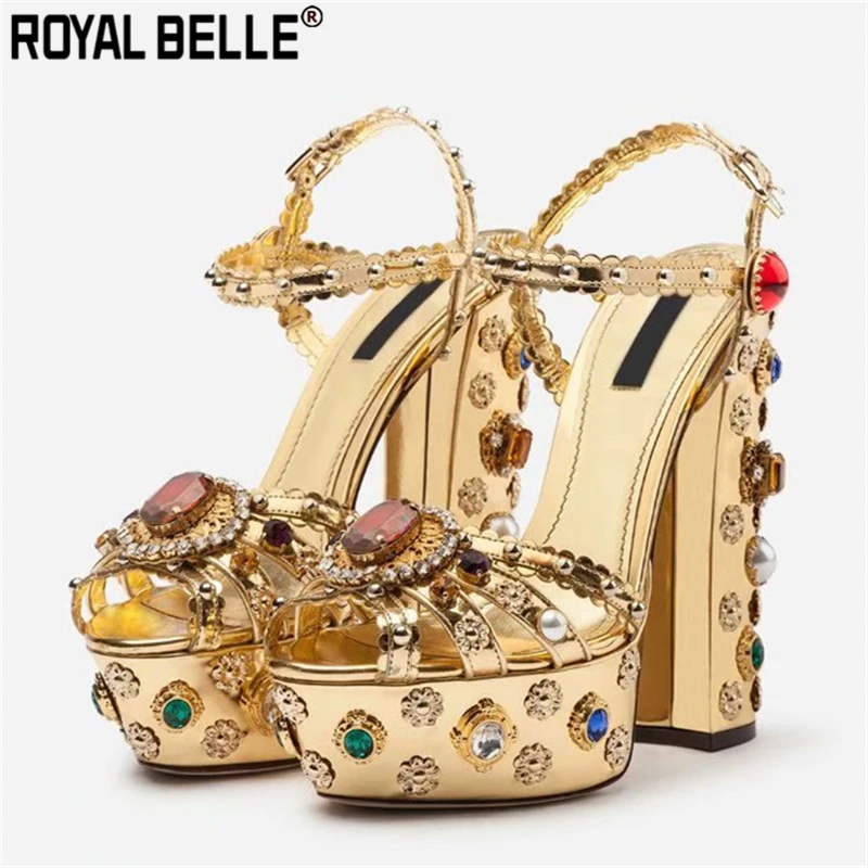 Royal Belle/Босоножки на платформе со стразами женская обувь не сужающемся книзу