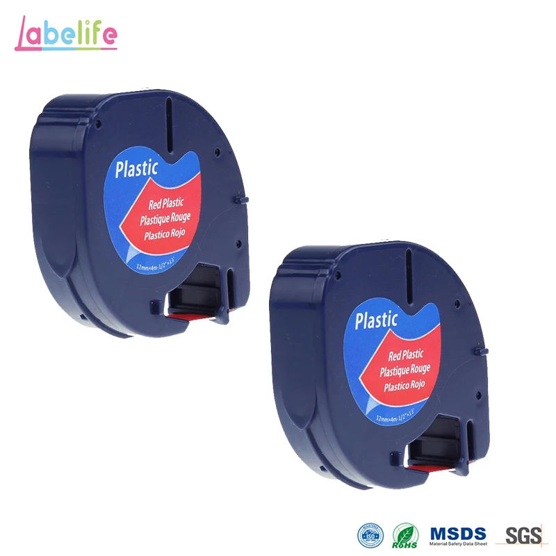 Labelife 2 пакета DYMO LetraTag черная на красной пластиковой ленте 91333 91223 91203 совместимая