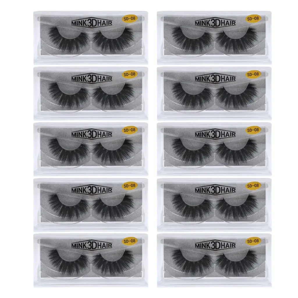 SD08(10Pairs) 10 пар норковых ресниц 3D норковых ресниц безжалостные ресницы ручной работы многоразовые натуральные ресницы Популярные Накладные ресницы для макияжа - Цвет: SD08(10Pairs)