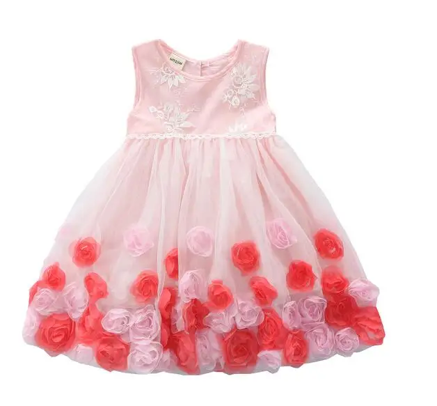 Girls Fashion Princess Dresses 2017 Summer Sleeveless Rose Flowers Gowns Kids Vest tutu Dress CHildren's Birthday Formal | Детская